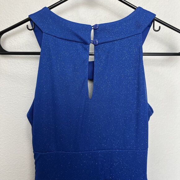 Sweet Storm | Blue Shimmer Sleeveless Keyhole Maxi Party Dress Small Y2K 90s Vtg - Picture 7 of 8